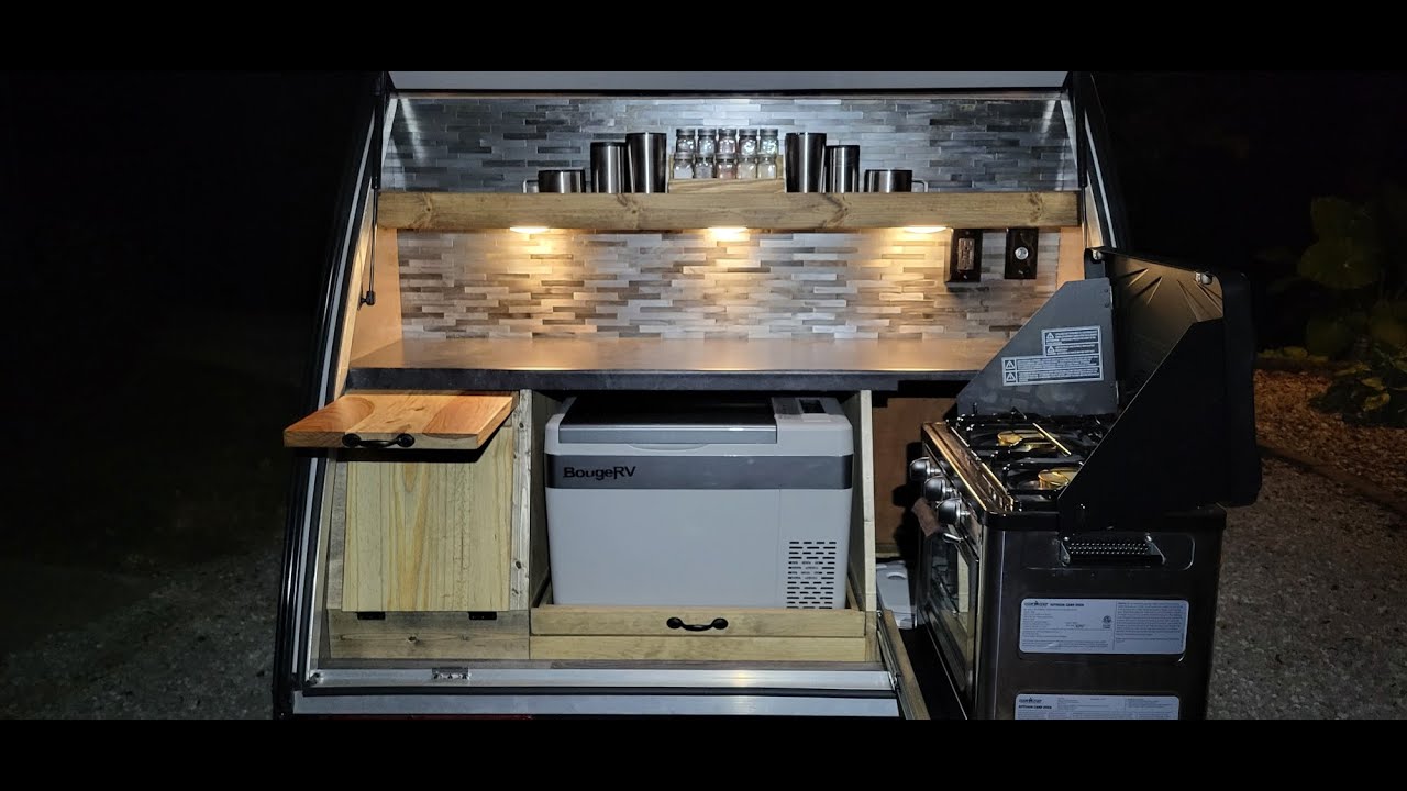 Teardrop camper galley gets an oven!