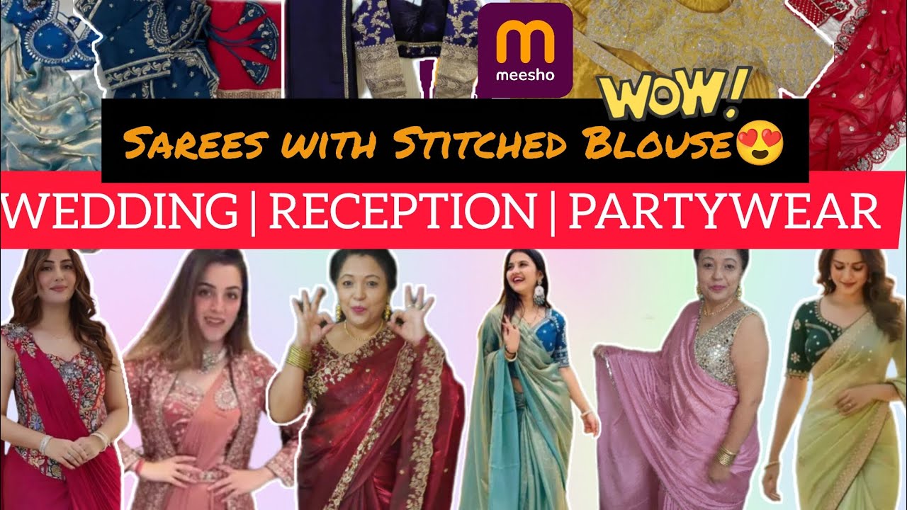 Meesho 🥰 Saree Haul with Stitched Blouse 2026 | Partywear & Reception Saree Collection from ₹ 500 