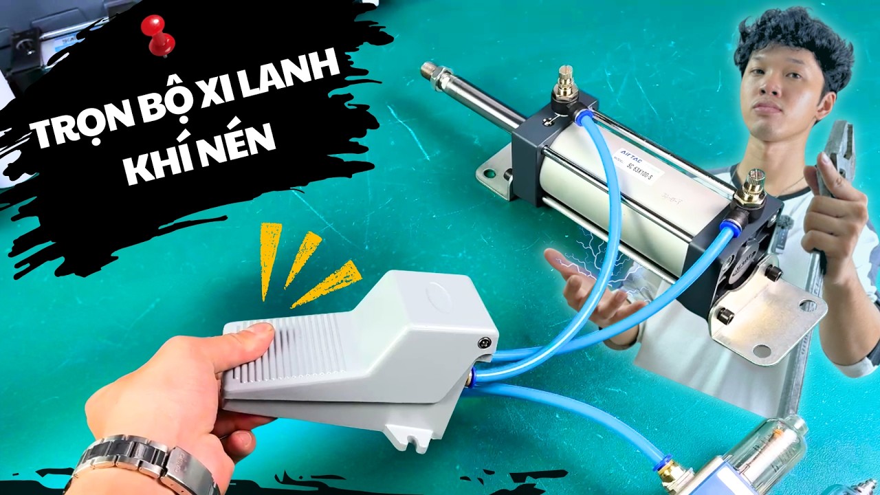 Combo trọn bộ Xi lanh khí nén dùng Van đạp chân | Anh Thợ Automation