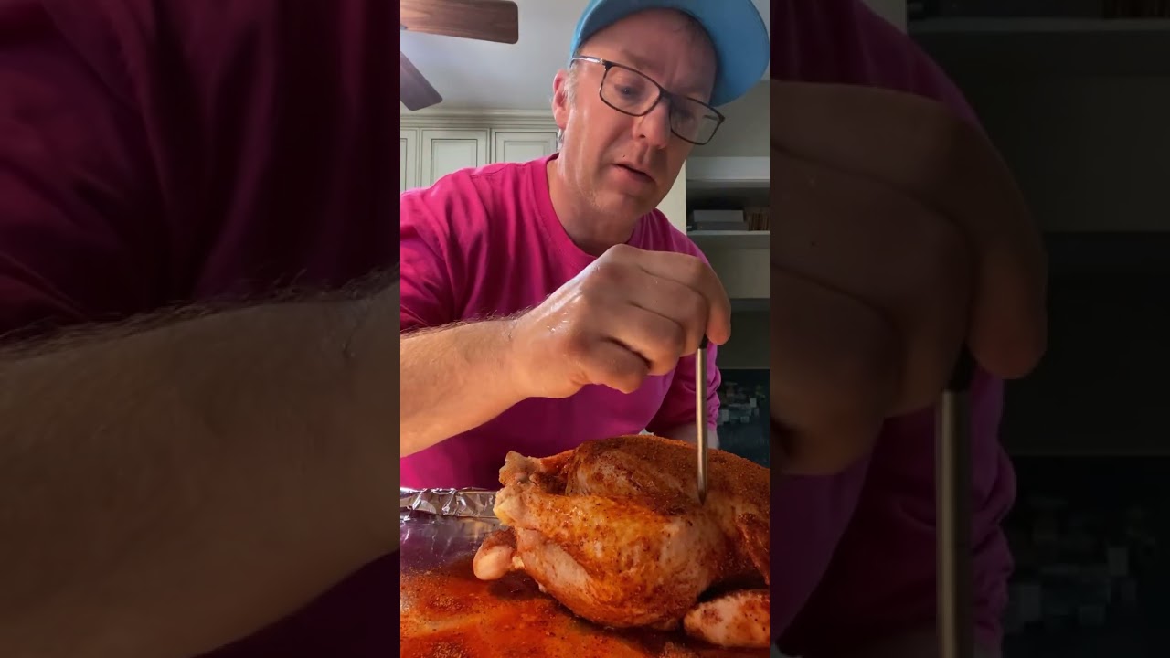 Where to insert thermometer in whole chicken #chicken #thermometer #bbqtips