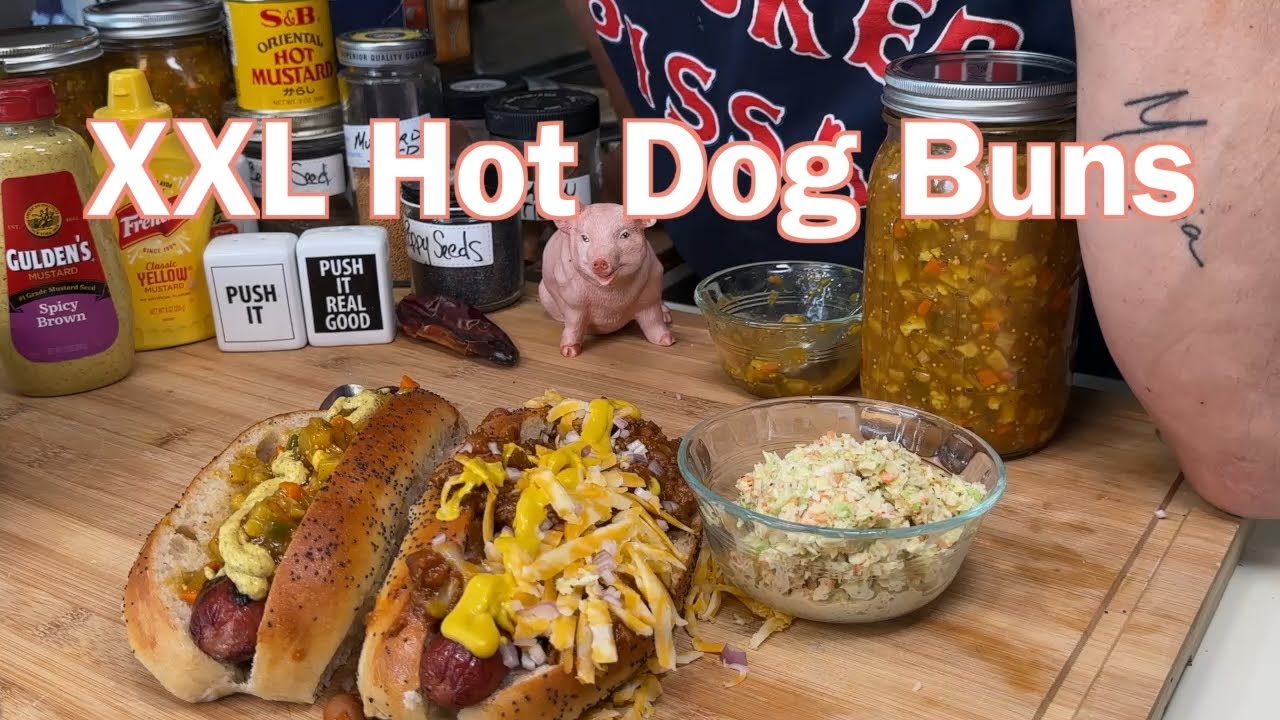 Glizzy Sized Sourdough Hot Dog Buns 1/4lb 🌭, Piccalilli, Hot Dog Chili & Hot Dog Slaw