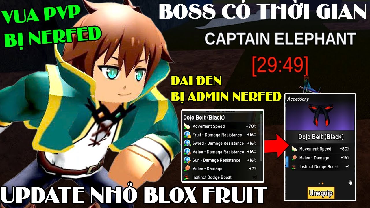 UPDATE NHỎ BLOX FRUIT , ĐAI ĐEN BỊ GIẢM SỨC MẠNH , BOSS CÓ THỜI GIAN ĐẾM NGƯỢC , VUA PVP BIẾN MẤT