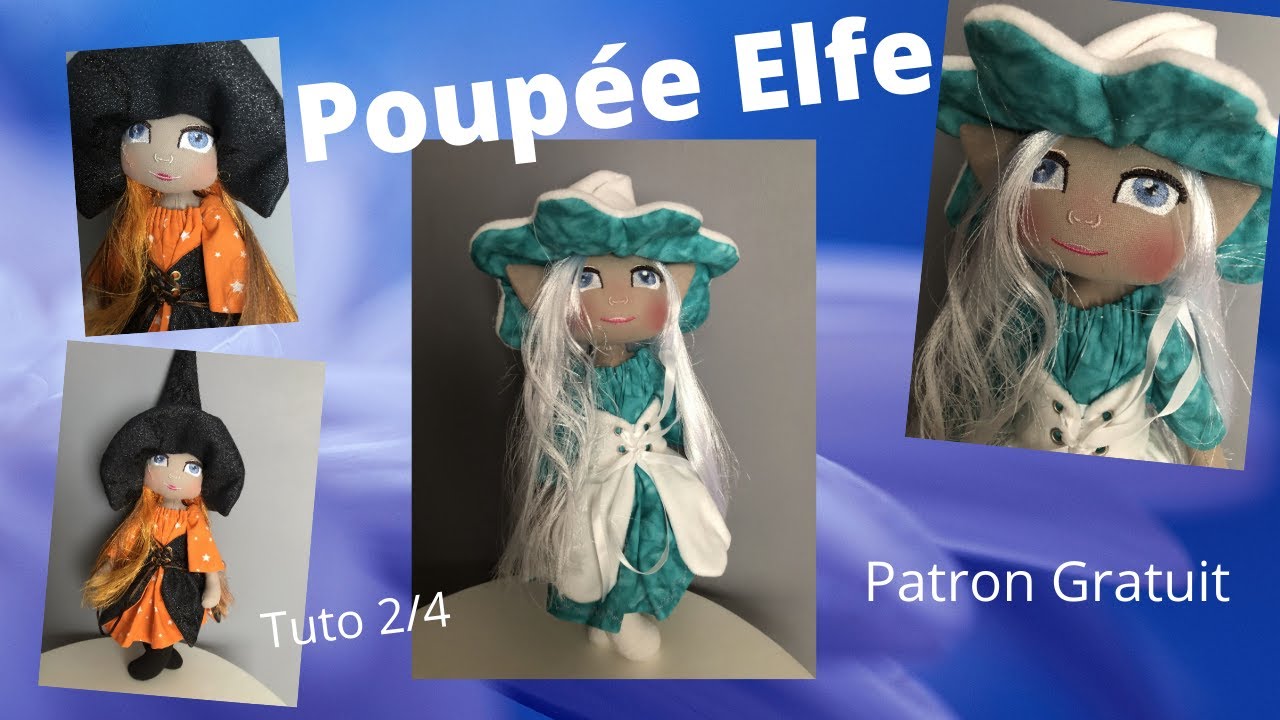 Couture d'une Poupée Chiffon Elfe, tuto 2/4 technique visage brodé, conception corps, rag doll maker