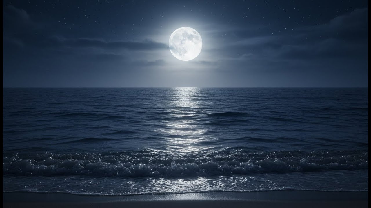 Full Moon Night Ocean Waves for Sleep, Anxiety & Overthinking