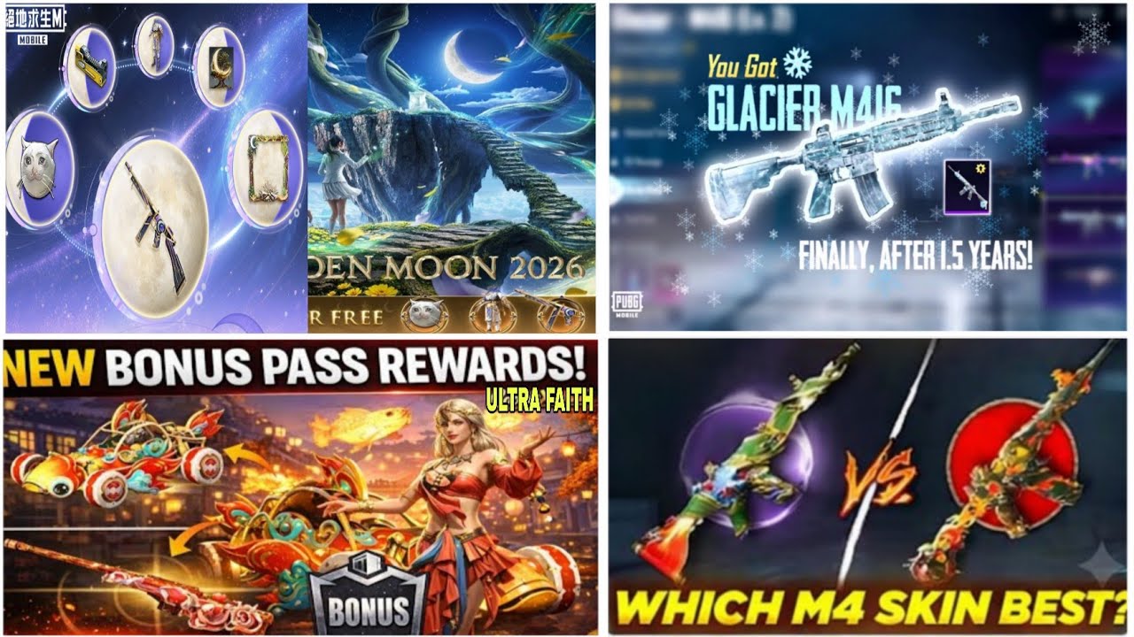 🔴 BGMI GOLDEN MOON EVENT 🌙 BGMI NEXT BONUS PASS OUTFIT BGMI TIGER M416 VS NEW M416 M416 GLACIER 👍