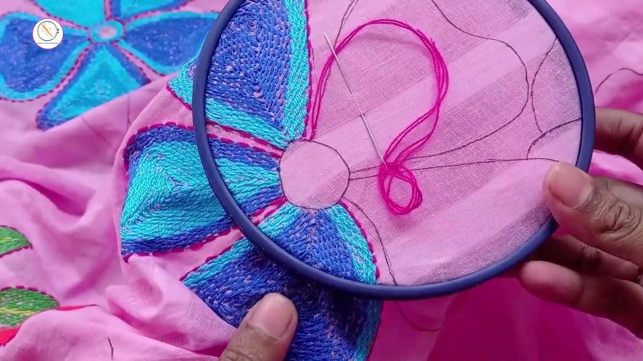 Hand Embroidery; কিভাবে ওড়নায় সেলাই করবেন; ফুলকারি ওড়না সেলাই; Phulkari Dupatta/Orna Hand Embroidery