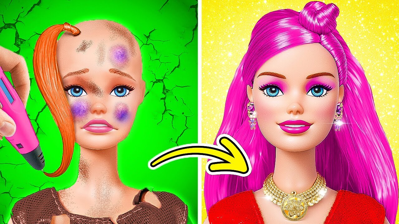 SCHMUTZIGE BARBIE WIRD WUNDERSCH&Ouml;N 🎀 ROSA HAARE 💇&zwj;♀️ SPA&szlig;IGE PUPPEN-UMSTYLING UND TRICKS