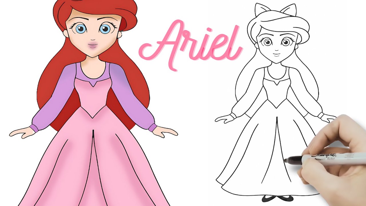 💛💙Hvordan tegne søt PRINSESSE ARIEL 🎀 KAWAII dukke