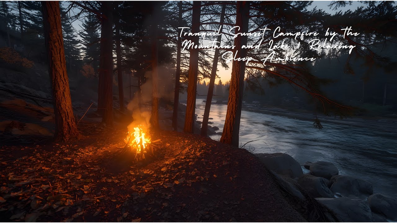 Tranquil Sunset Campfire by the Mountains and Lake | Relaxing Sleep Ambience