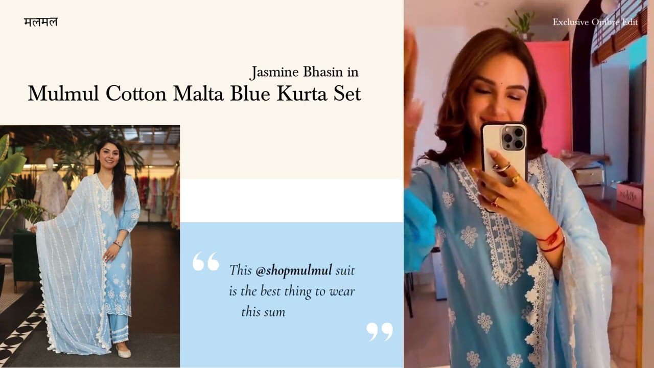Jasmine Bhasin in Mulmul Cotton Malta Blue Kurta Set