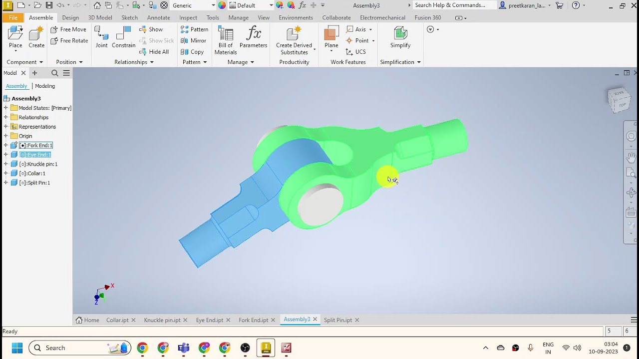 Assembly Knuckle Joint - Inventor Tutorial Hindi (Drawing & Part videos link in Description) #skills