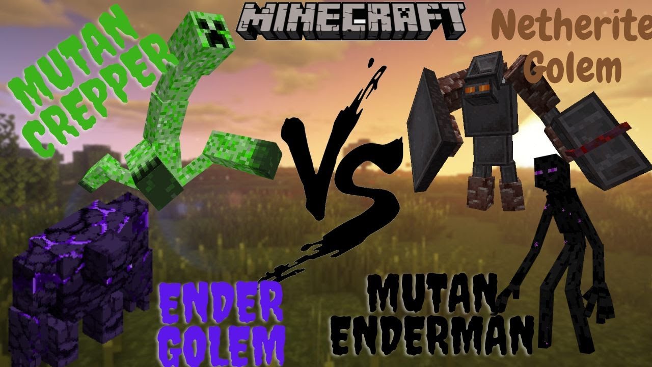 4X4 Netherite Golem VS Ender  Golem VS  Mutant Enderman VS Mutant Crepper