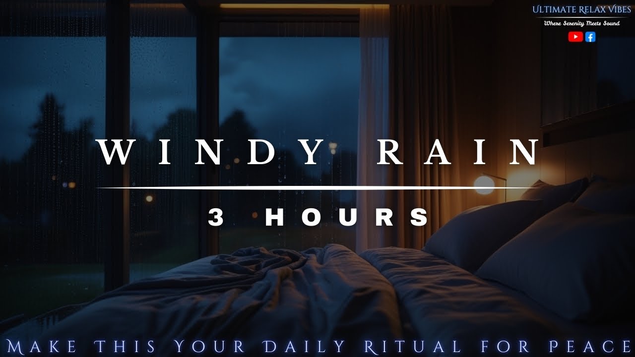 03 Hours of Windy Rain & Thunder Sound | Powerful Night Thunderstorm | Rain Sounds For Sleeping