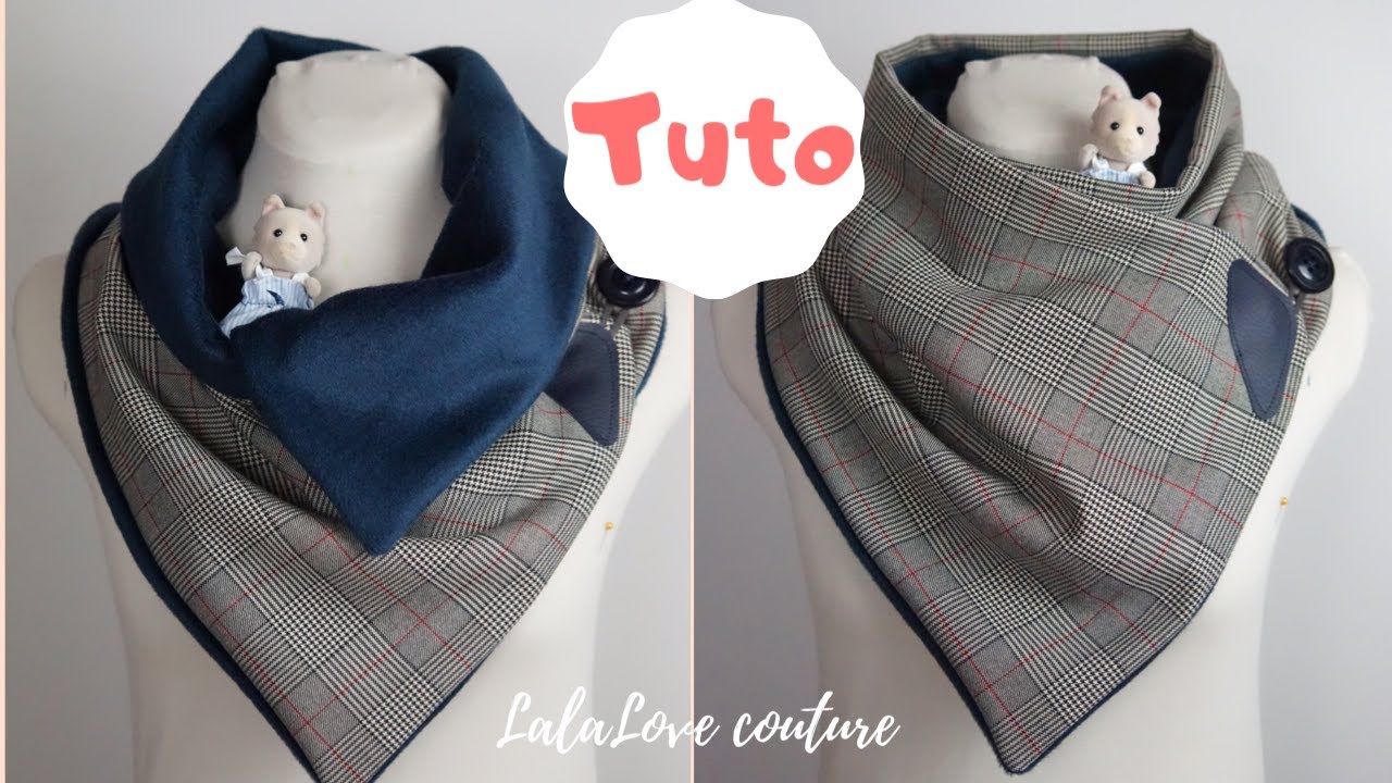 DIY L’écharpe col, chèche femme/homme (rectangulaire), le foulard tendance ,neck warmer ENG Sub