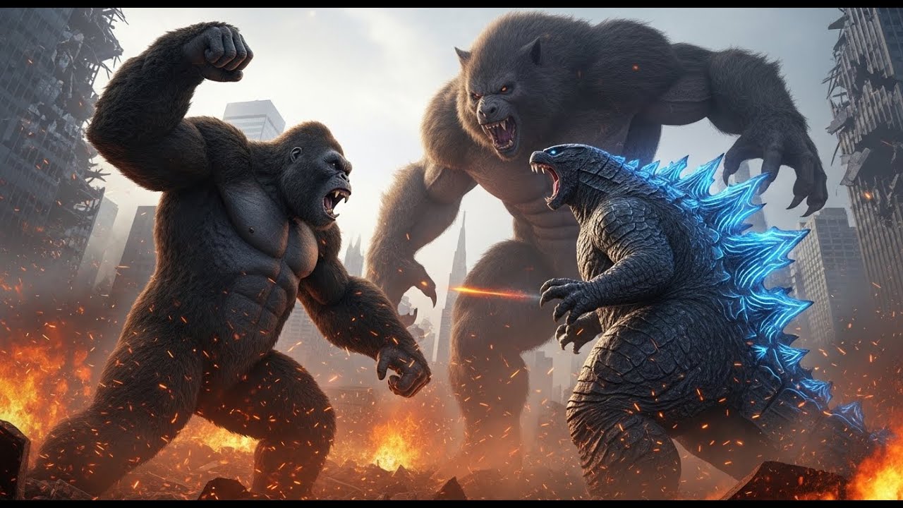 King Kong & Godzilla vs  Giant Werewolf ll The Battle That Leveled the City