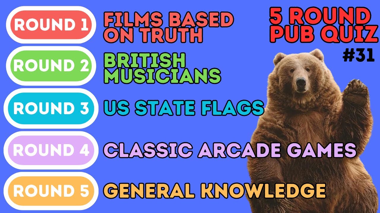 The 5 Round Pub Quiz | True Films, British Artists, US States, Arcade Games & General Knowledge (31)