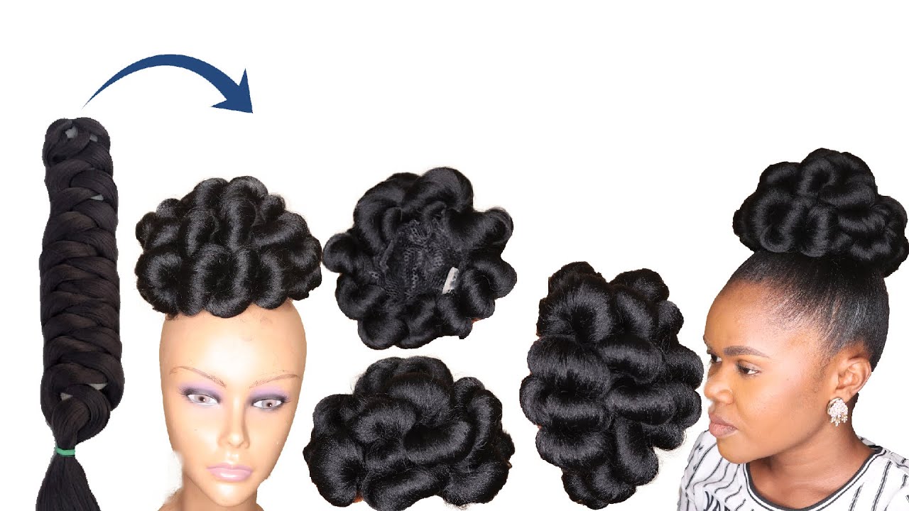 DIY Beautiful Bun Hairstyle Using Expression Braid Extension - Easy And Quick Wig Style