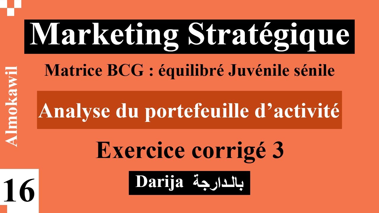 16_ Marketing stratégique Analyse du portefeuille d'activité matrice BCG Exercice corrigé 3