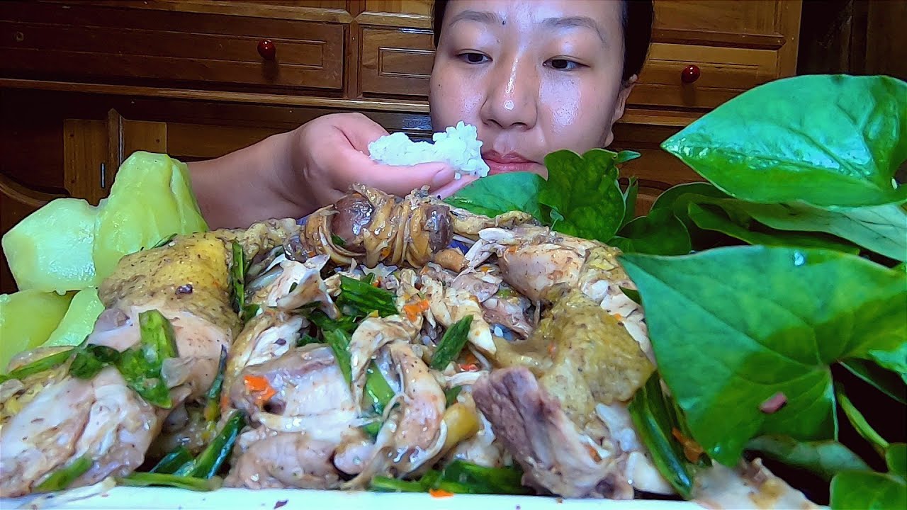 Spicy Chicken Salad Making With King Chilly And Fermented Fish, Chicken Soup, Boiled Chayote, Rice