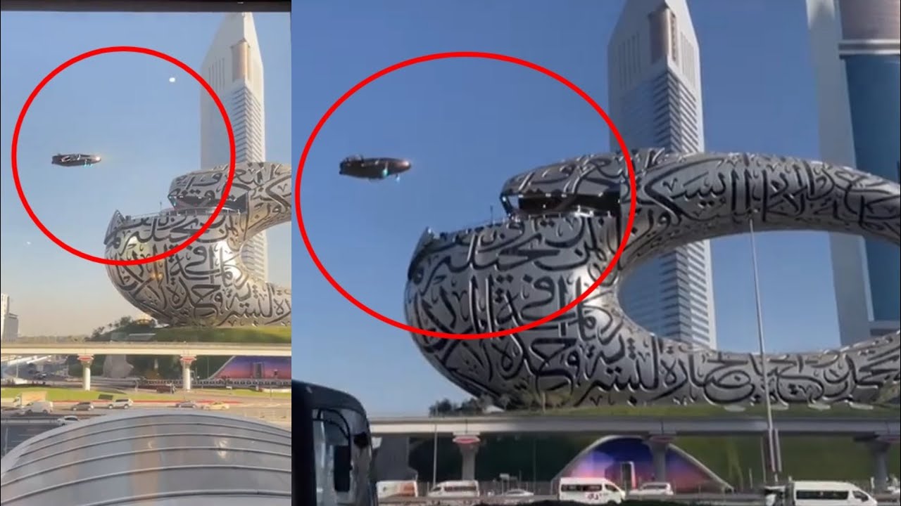 Flying UFO landing In Dubai Building | Viral video of UFO in Dubai Future Museum Real or Fake?