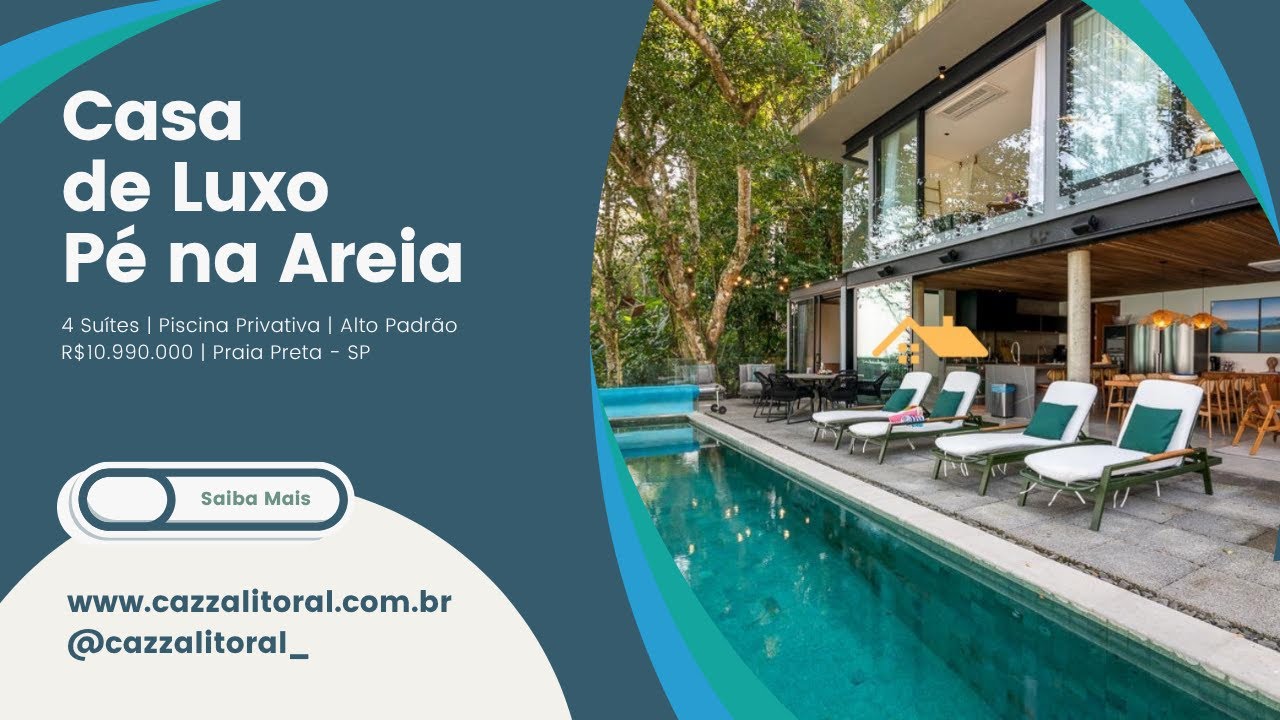 Casa de Luxo Pé na Areia em São Sebastião | 4 Suítes + Piscina Privativa | Cazza Litoral