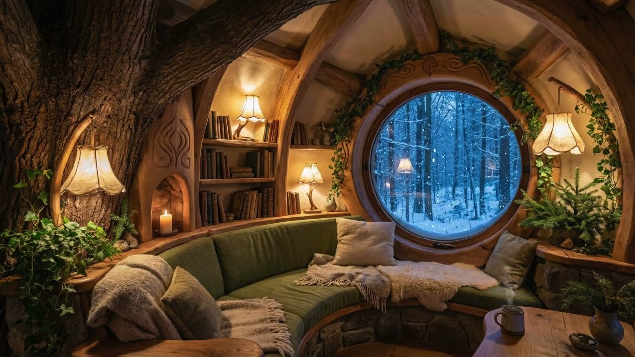 The Enchanted Roundwood Nook — A Gentle Winter Evening | Calm Music for Reading & Relaxation