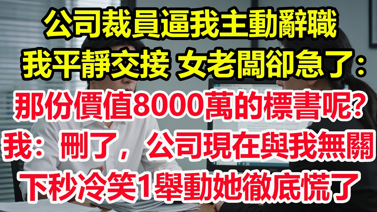 公司裁員逼我主動辭職，我平靜交接 女老闆卻急了：那份價值8000萬的標書呢？我：刪了，公司現在與我無關！下秒冷笑1舉動她徹底慌了！#情感 #爽文 #職場 #生活 #總裁