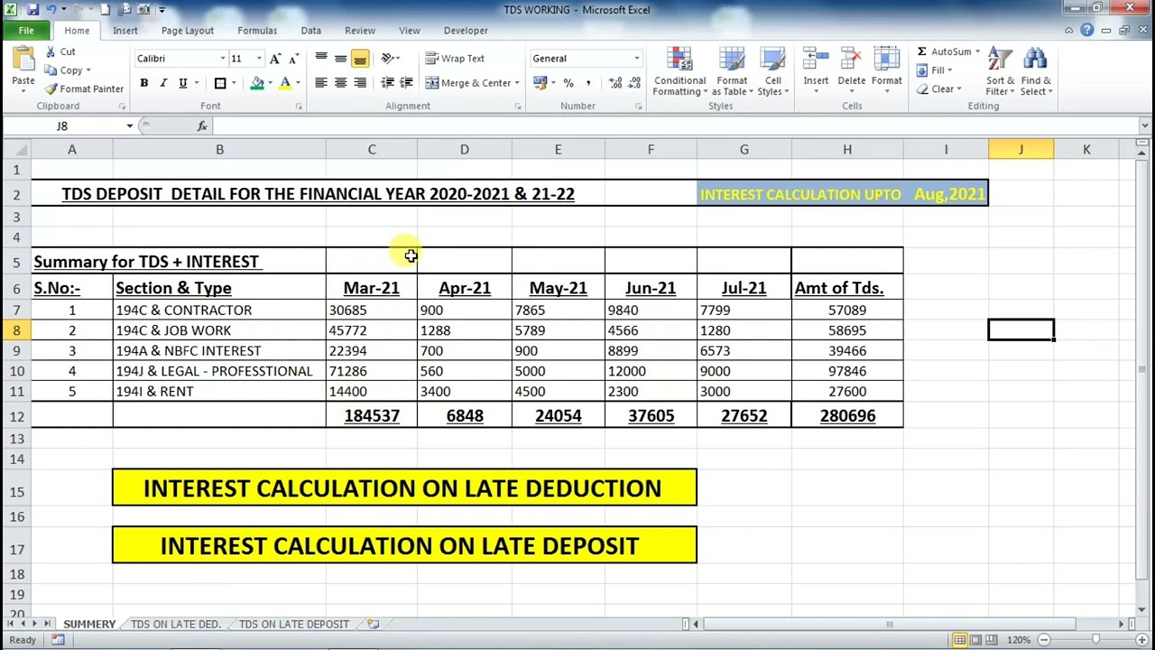 Calculate Interest on TDS in Excel in Hindi | Interest Calculation on Late Deduction and Deposit