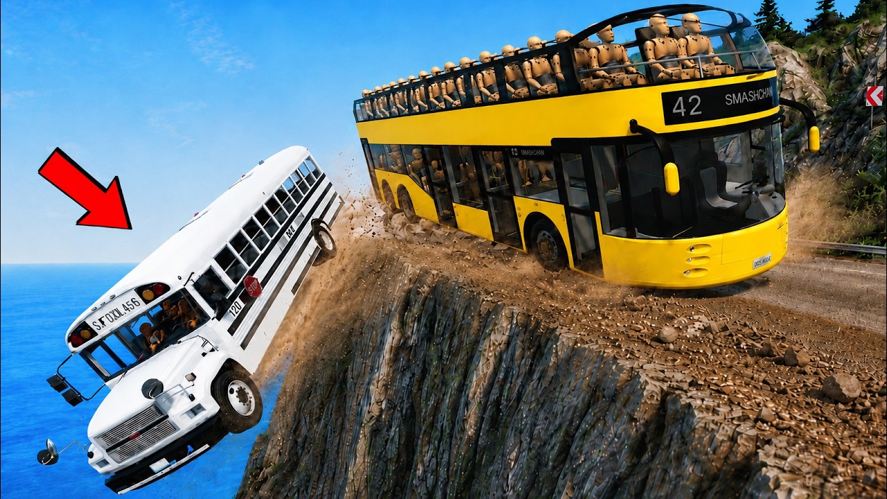 School Bus Falls Off The Cliff😱 Dangerous Cliff Road Crash | BeamNG.drive #309