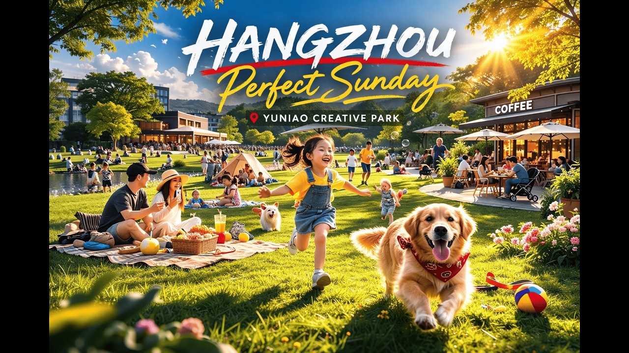 Hangzhou on a Perfect Sunday ☀️ | Families, Dogs & Slow Living at Yuniao Creative Park 4K HDR