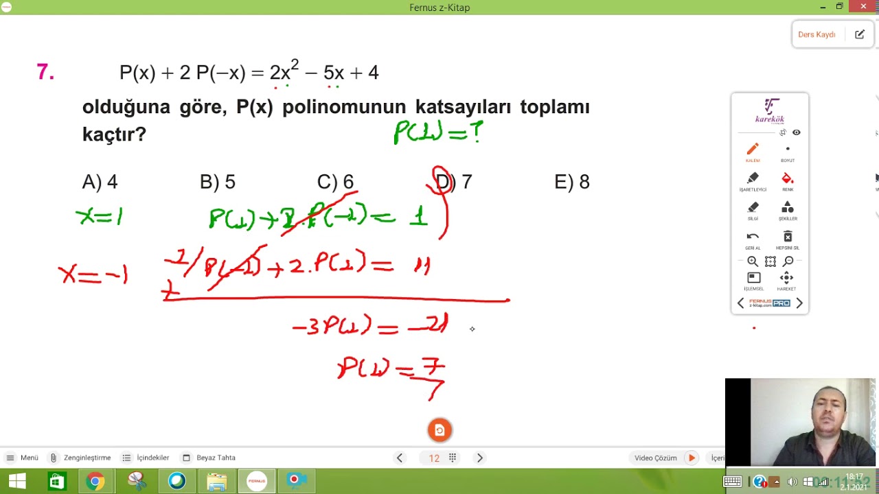 karekök matematik ayt test bankası polınomlar -2 testi çözümü