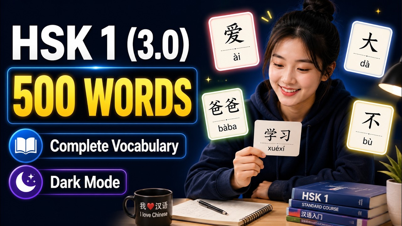 HSK 1 (3.0) Complete Vocabulary | 500 Words | Dark Mode