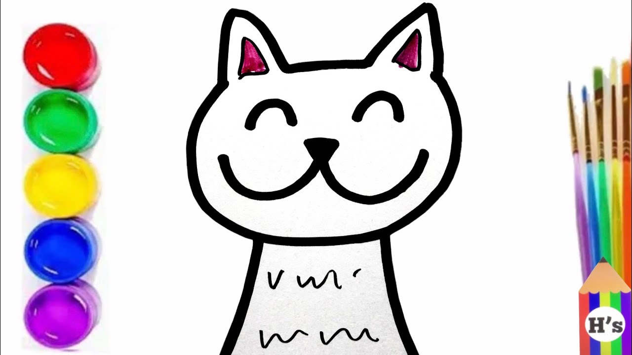 How To Draw a Cute Smiling Cat | Bolalar uchun mushuk rasm chizish | рисунок кота для детей
