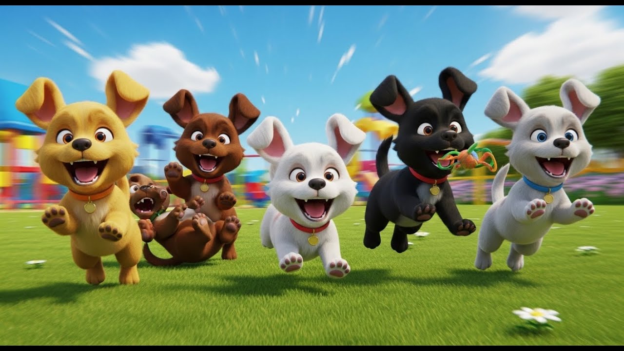 Cinco Cachorrinhos Brincam, Brincam, Brincam | Música de Animais e Vídeo Educativo