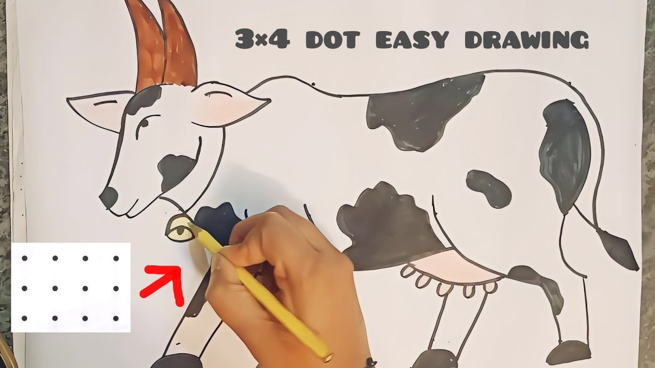 Easy Cow drawing | 3×4 dots cow drawing | How to draw a Cow from 3×4 dots easy | pongal kolam | easy