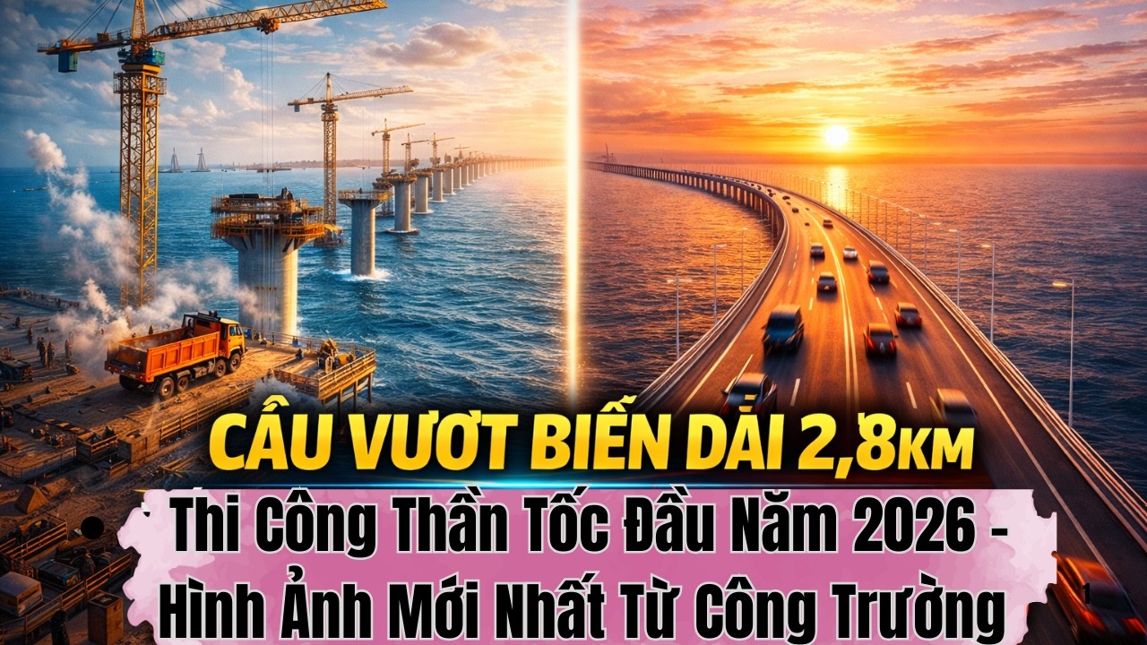 Cầu Vượt Biển 2,8Km Thi Công Thần Tốc Đầu Năm 2026 – Hình Ảnh Mới Nhất Từ Công Trường