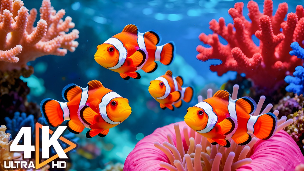 Аквариум 4K (ULTRA HD) 🐠 Разноцветные коралловые рифовые рыбки и медузы - Расслабляющая музыка #12