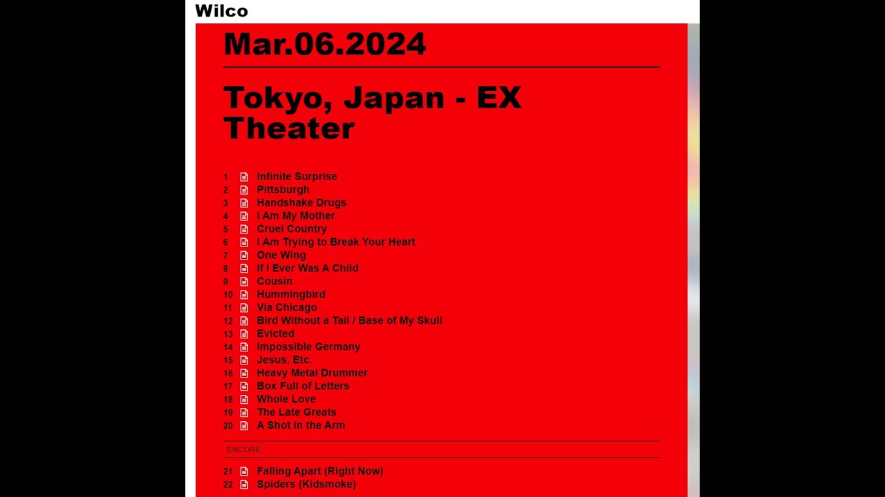 (Audio Only) Wilco at EX THEATER ROPPONGI, Tokyo, Japan, Mar 6 2024