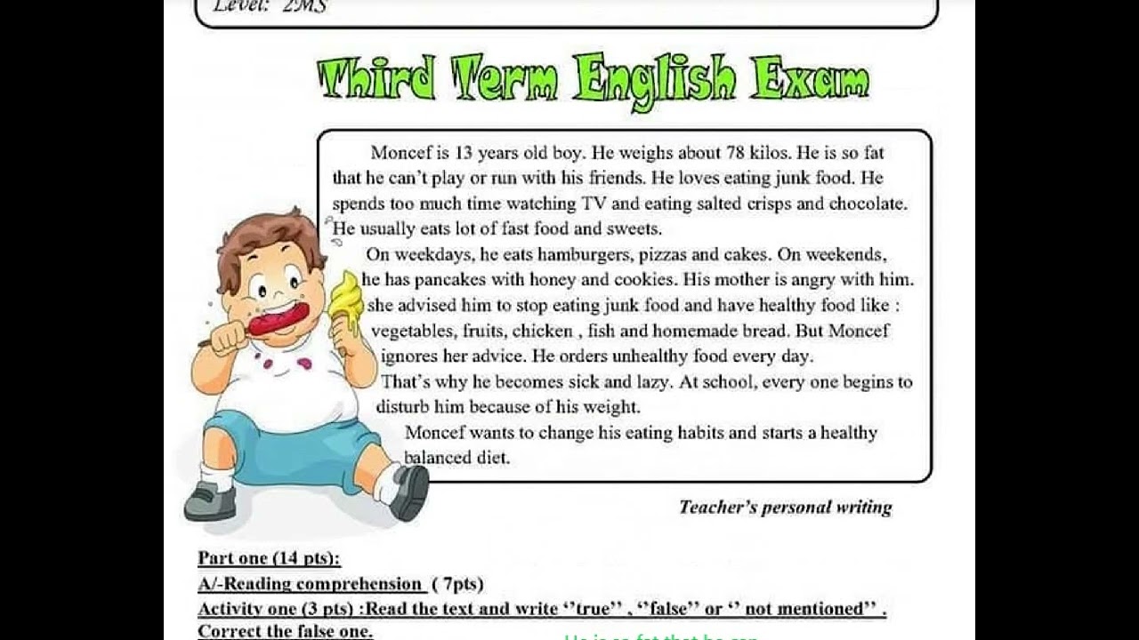 فرض الفصل الثالث في اللغة الانجليزية سنة ثانية متوسط