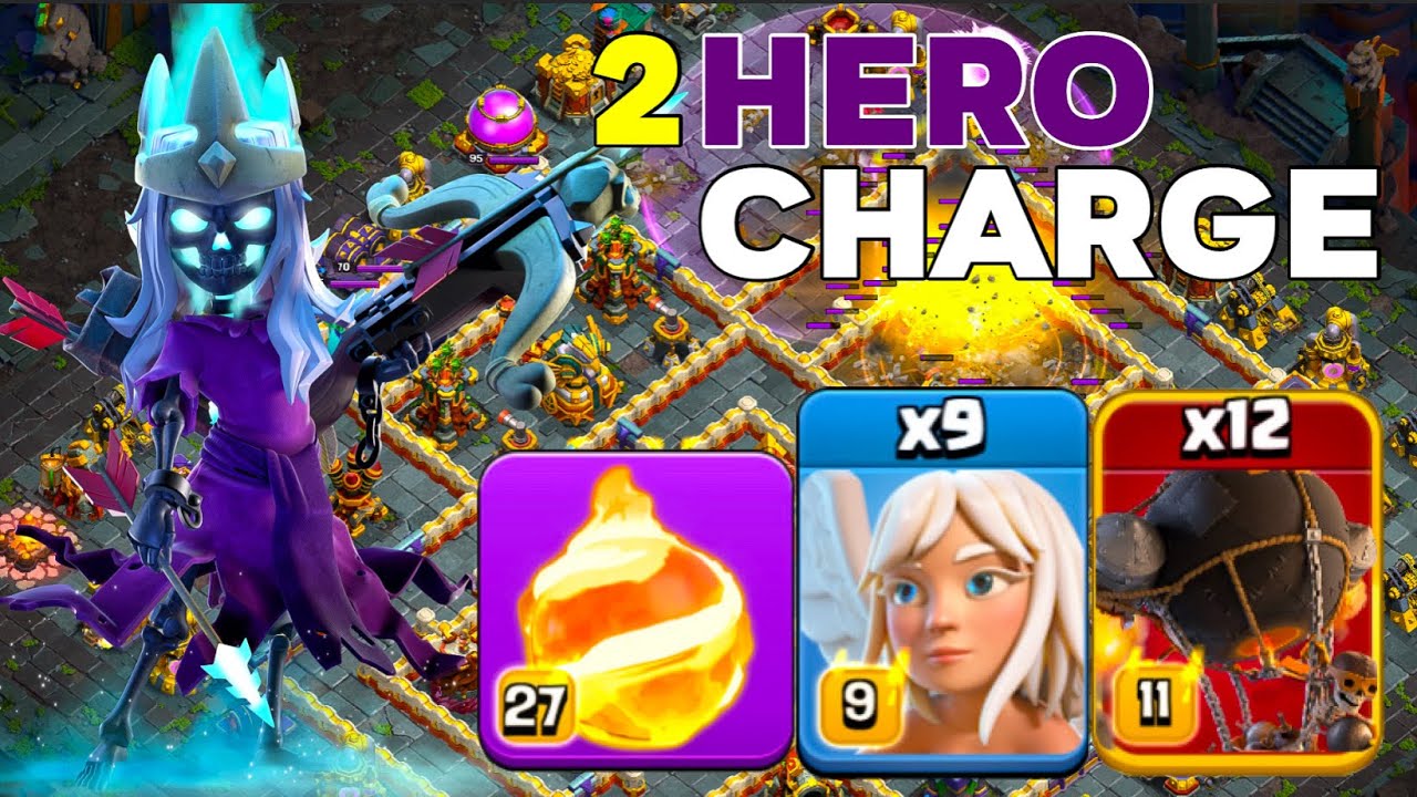 Double Hero Charge - TH16 Fireball & Rocket Balloon Legend League Attacks!