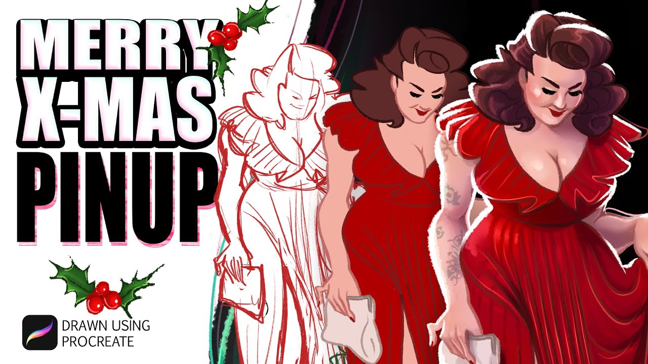 Merry Christmas Pinup - A Gorgeous Art Process Time Lapse using Procreate App