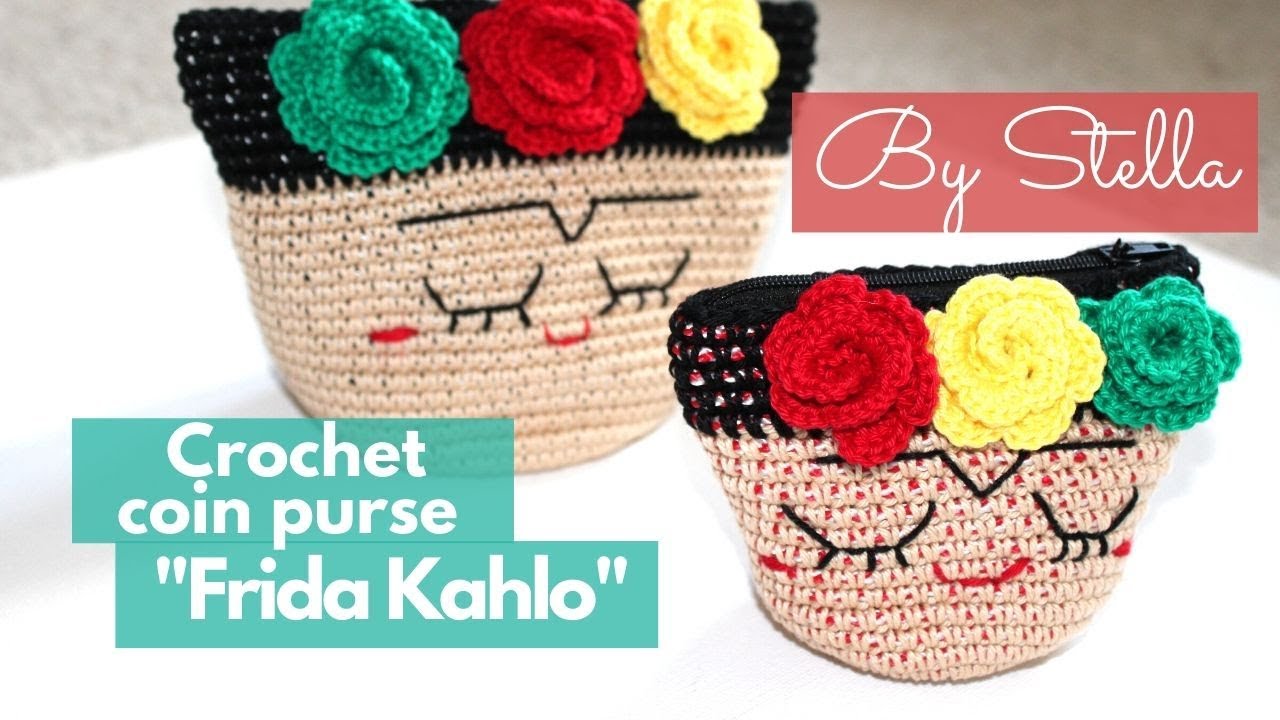 Crochet Frida Kahlo Pouch Coin Purse Step by Step , paso a paso . By Stella