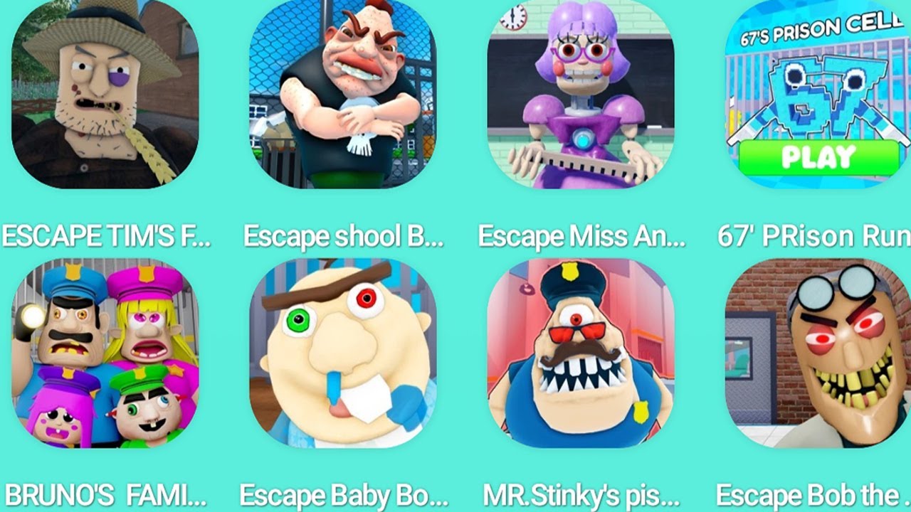 ESCAPE TIM'S FARM OBBY,Escape Miss Ani-Tron's Detent,67's PRISON RUN,BRUNO'SFAMILY PRISON RUN,Escape