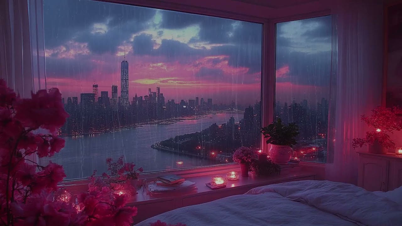 Pink Rain & Dreamy Piano 🌧️ Aesthetic Cozy Ambience for Relaxation