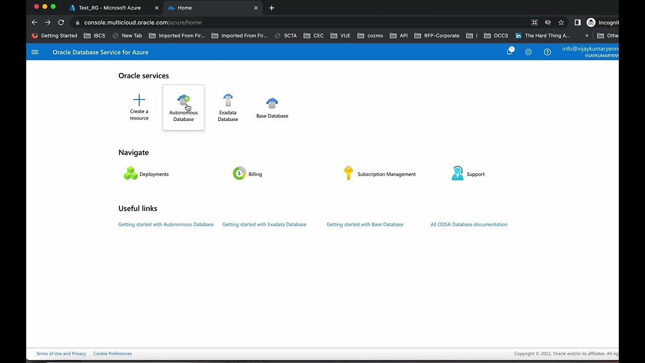 Oracle Database service for Azure : Create Autonomous database service
