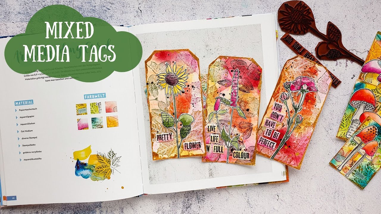 Mixed Media Tags with Tissue Background - Project from my Book