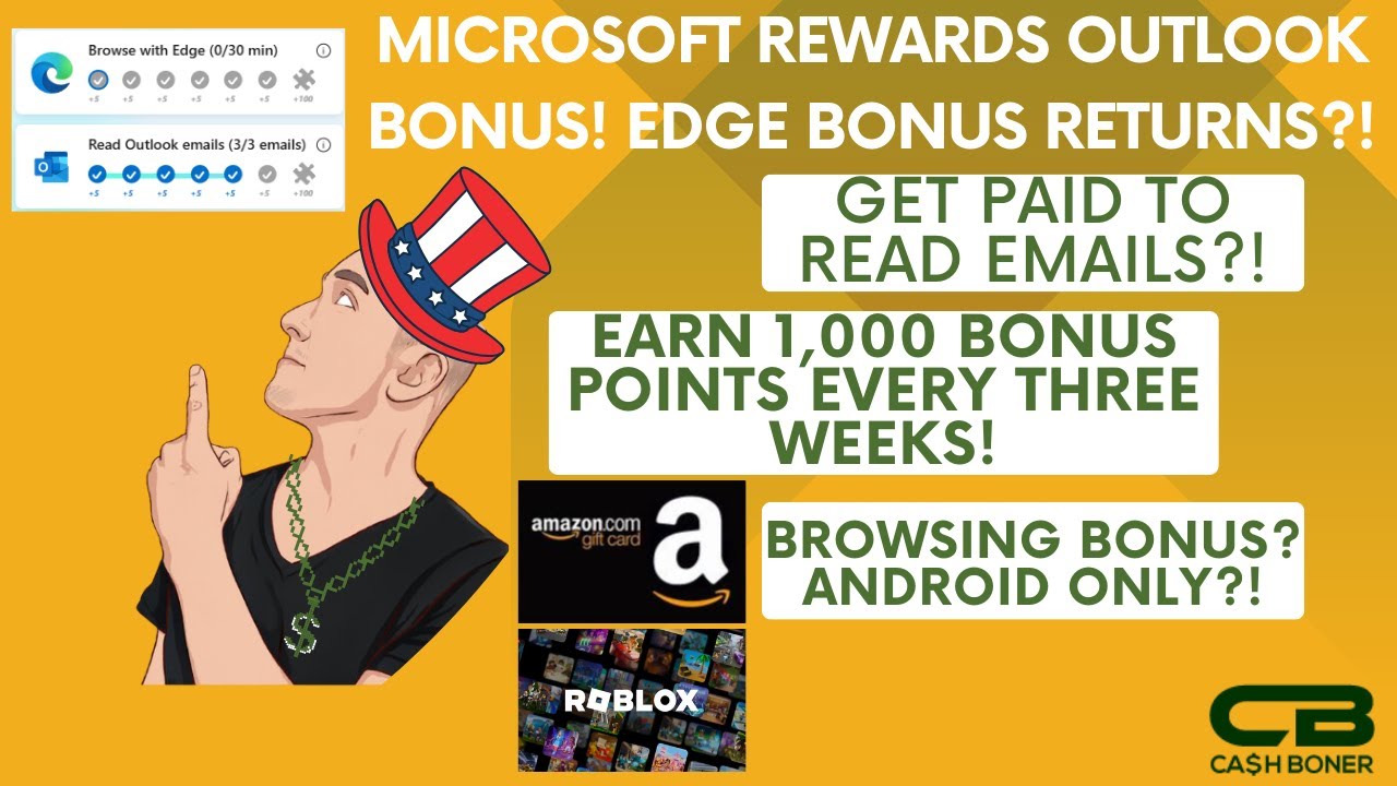 Microsoft Rewards Outlook Bonus! Get Paid to Read Emails! Edge Bonus Returns?! Easy 1,000 Points!