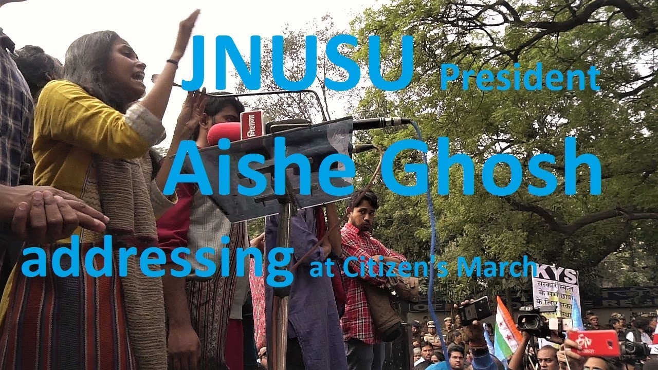 Jnu Protest : JNUSU President Aishe Ghosh addressing at Citizen's March in Delhi