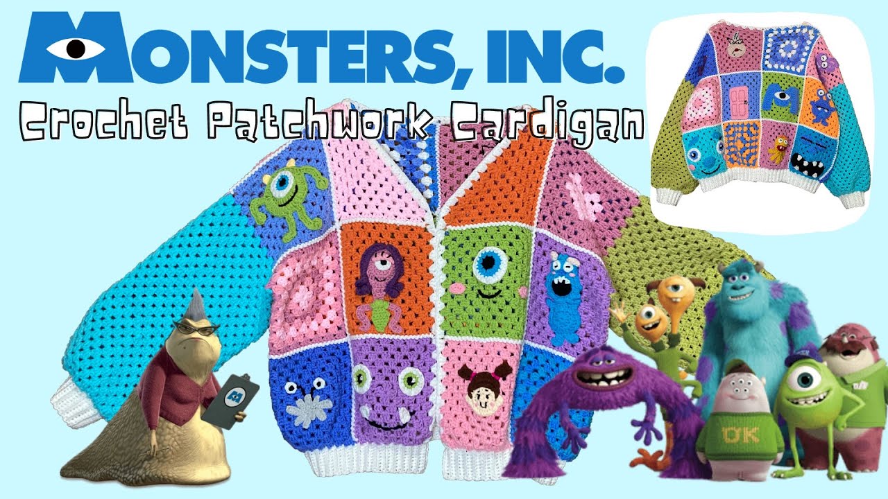 MONSTER INC CROCHET PATCHWORK CARDIGAN QUICK TUTORIAL (I made this custom crochet order in 5 days)