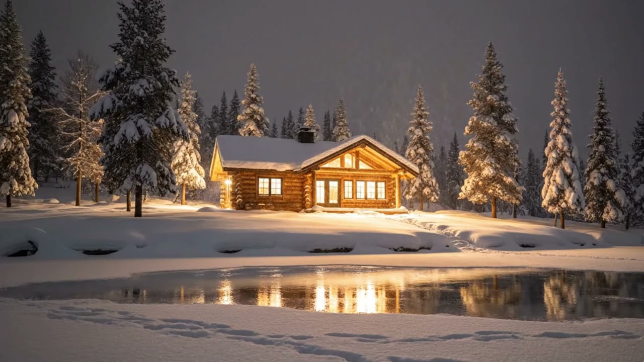 Frozen Lake Cabin in Heavy Snowfall | Winter Night Ambience for Sleep (4 Hours)